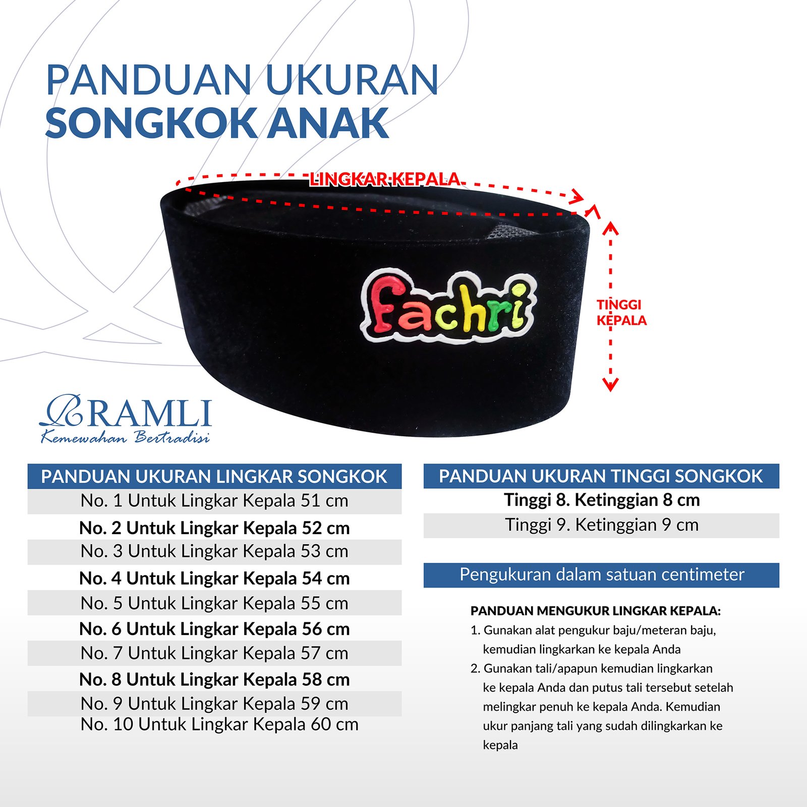 Panduan Ukuran Songkok RAMLI