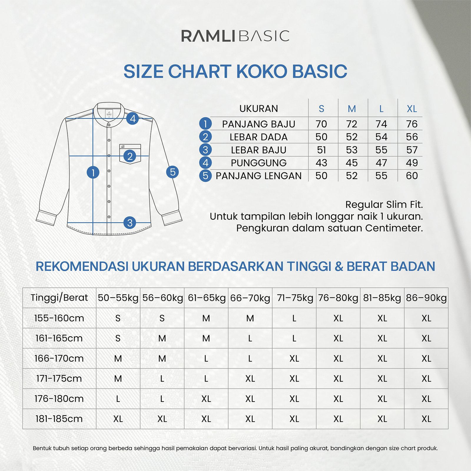Panduan Ukuran Baju Koko RAMLI