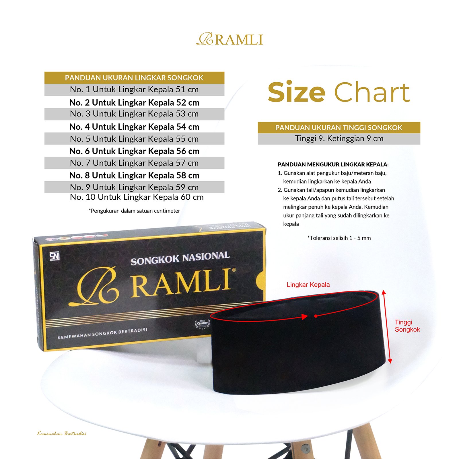 Panduan Ukuran Songkok RAMLI
