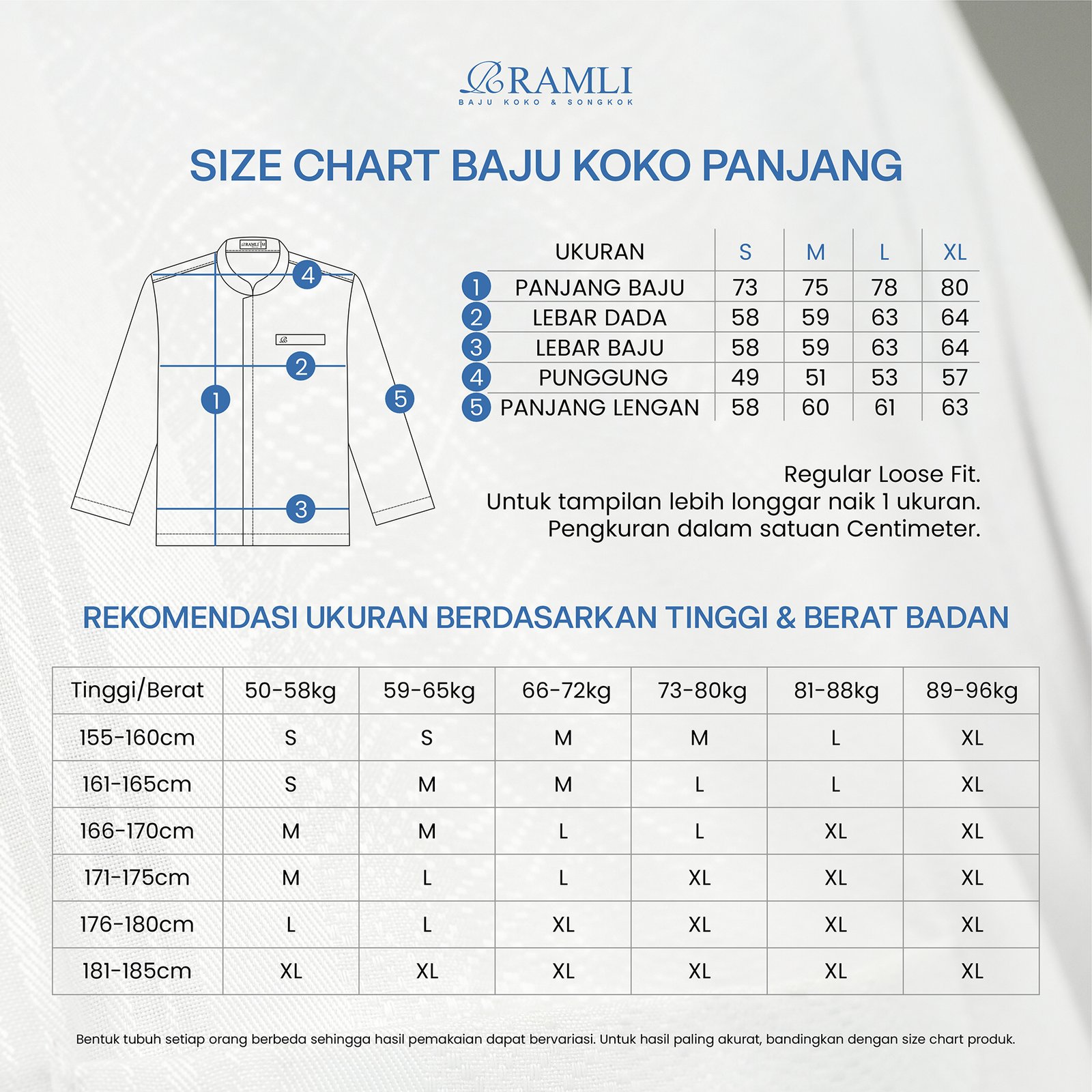 SIZE CHART BAJU KOKO PANJANG