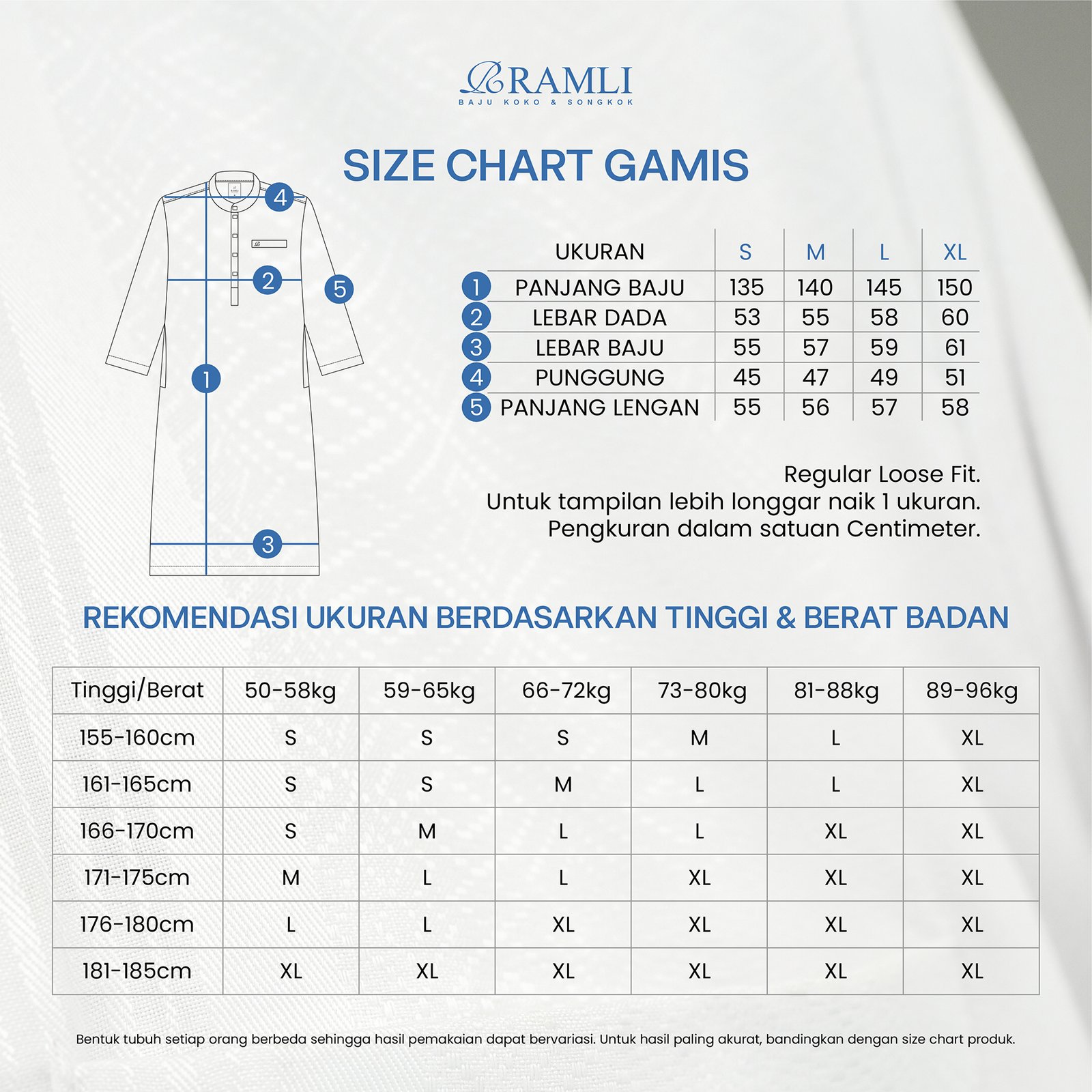 SIZE CHART GAMIS